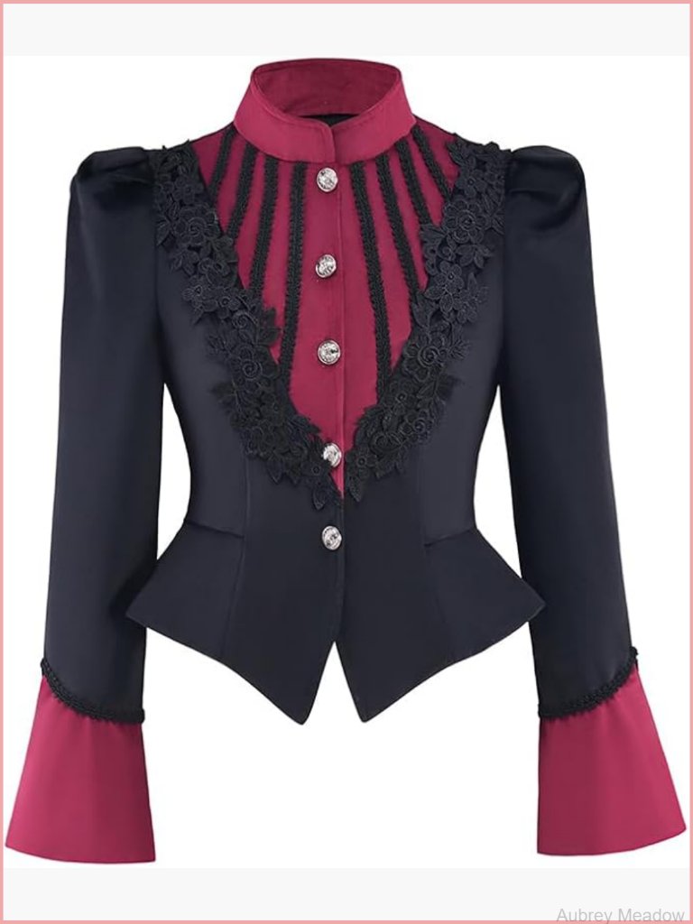 Women's Gothic Steampunk Jacket Victorian Tuxedo Short Outwear Lace Trim